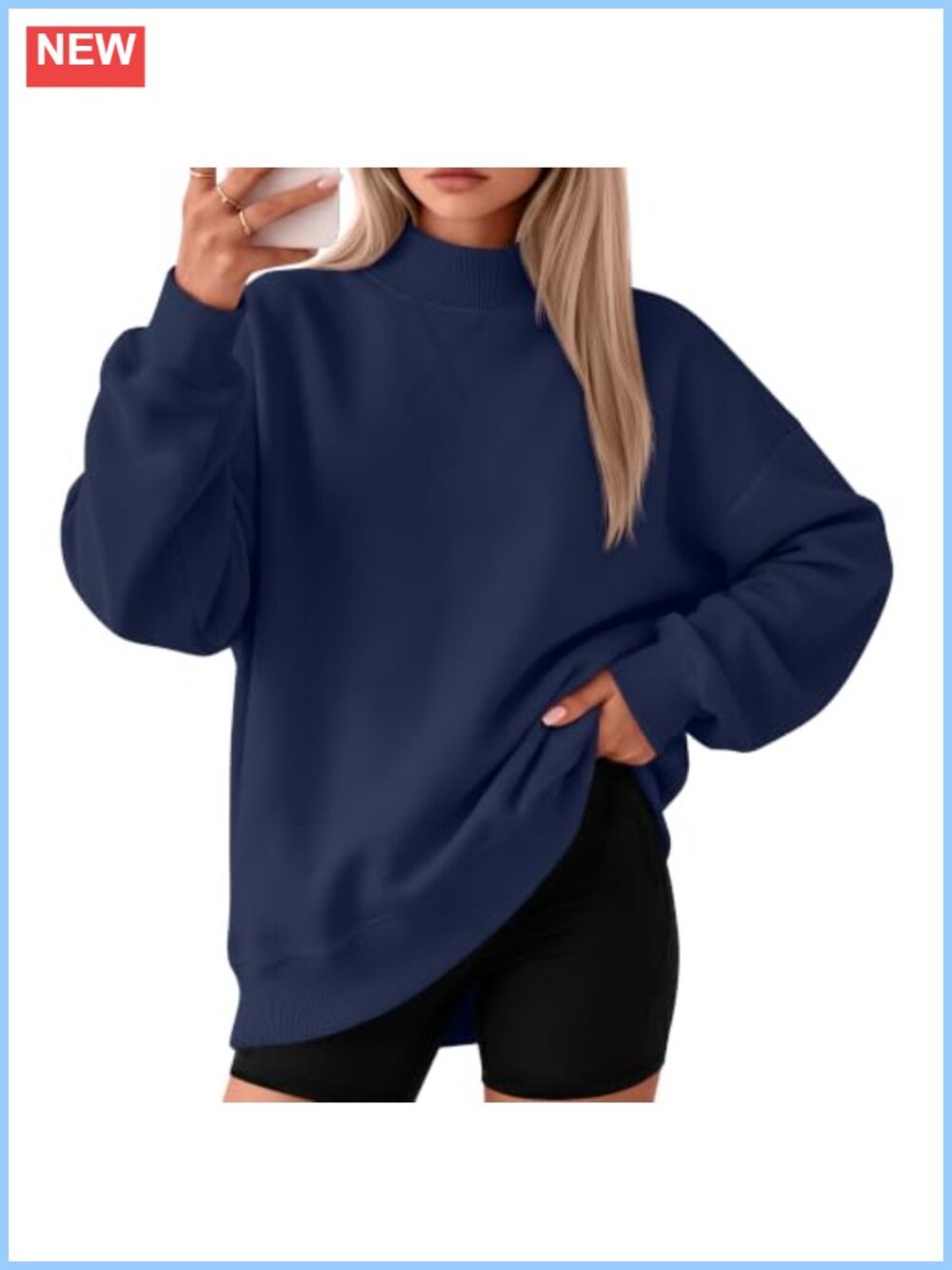Oversized Mock Neck Sweatshirt Drop Shoulder Long Sleeve Fall Winter Top